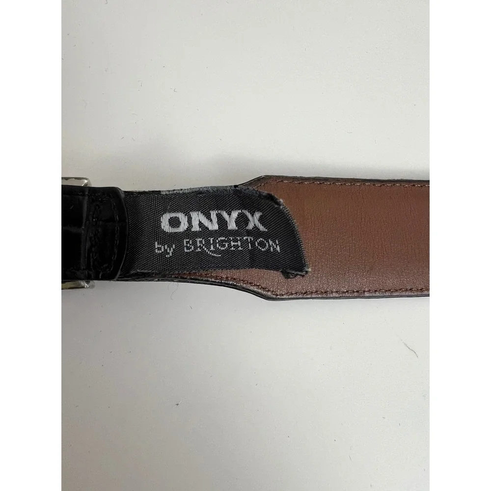 VTG Onyx by Brighton Ranger Belt Black Croc Embossed Leather Sz 36 USA Americana